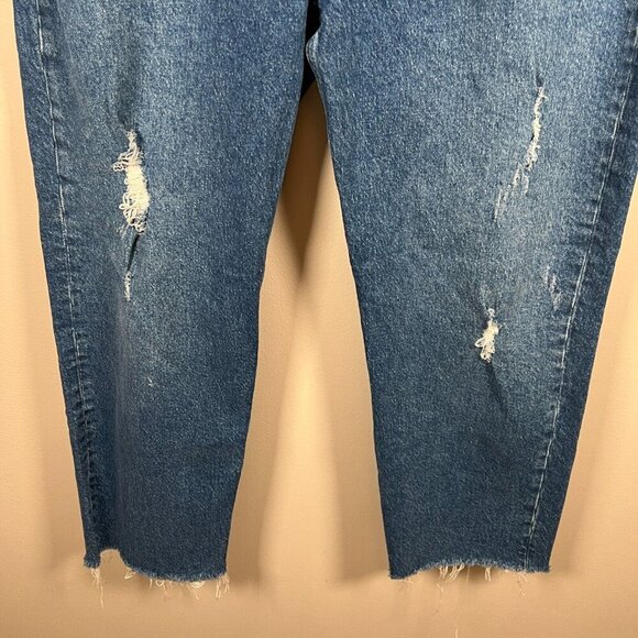 Boyish Tommy Stretch High Rise Straight Jeans Size 31 Ankle Frayed Hem Blue - Picture 7 of 13